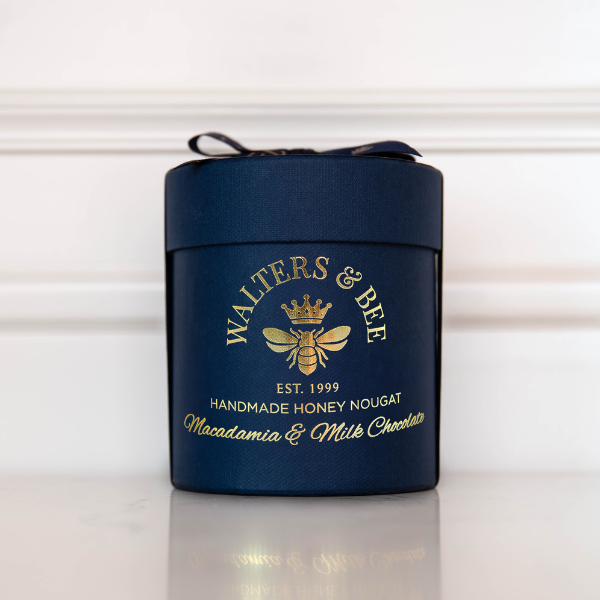 Navy Blue Small Hat Box - Macadamia & Milk Chocolate